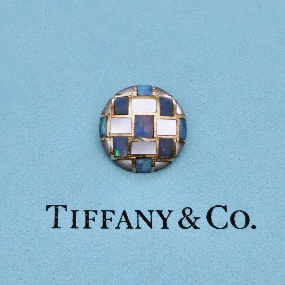 RARE Vintage Tiffany & Co. Weaving Pendant 18k Gold with MOP and Opal Inlay
